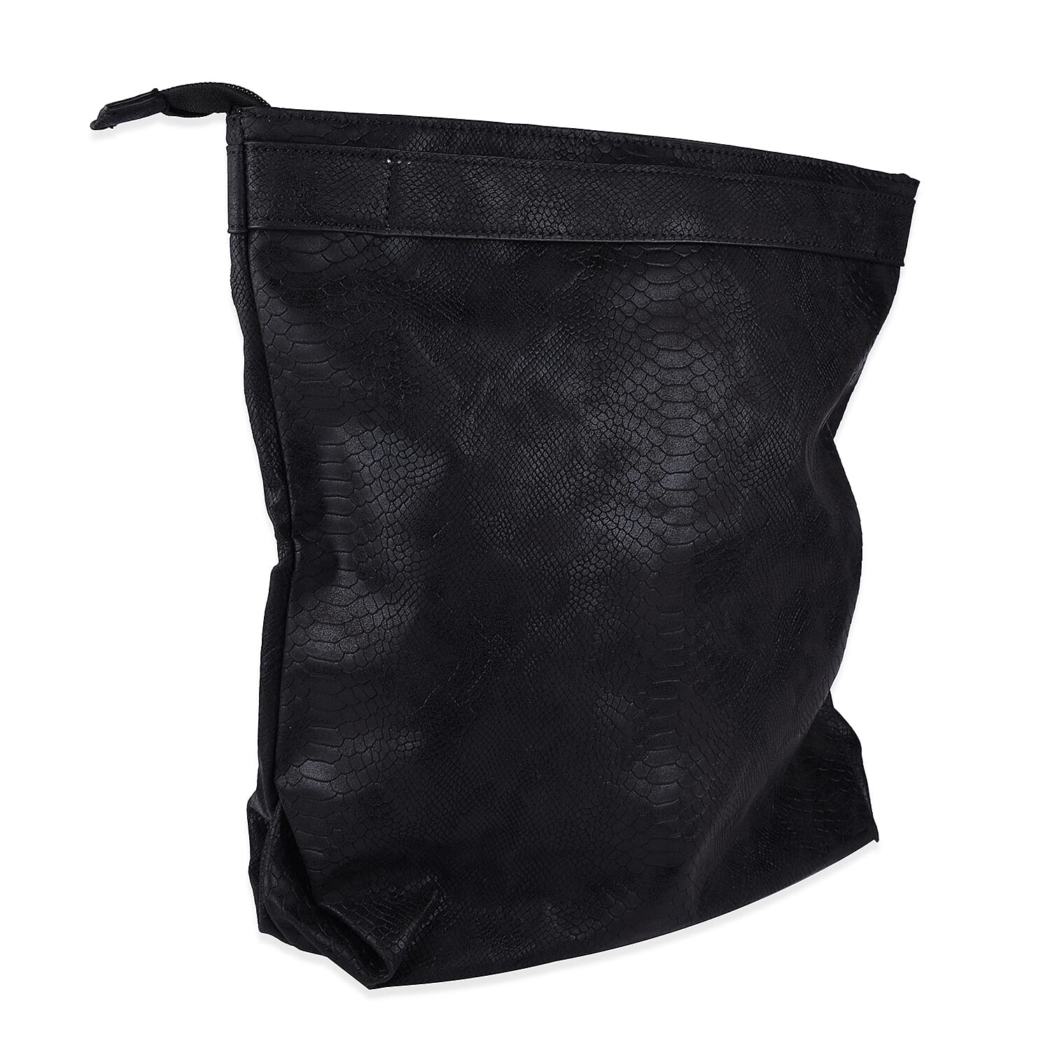 Close Out Metallic Fold Over Clutch Bag (Size 32x25x12 Cm) - Black