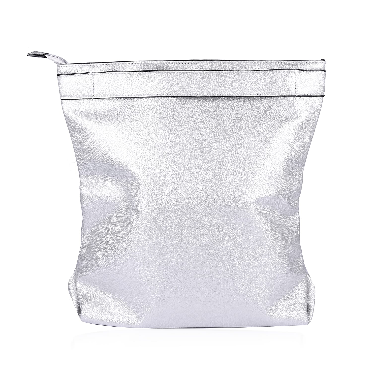 Sofia Metallic Fold Over Clutch Bag (Size 32x25x12 Cm) - Silver