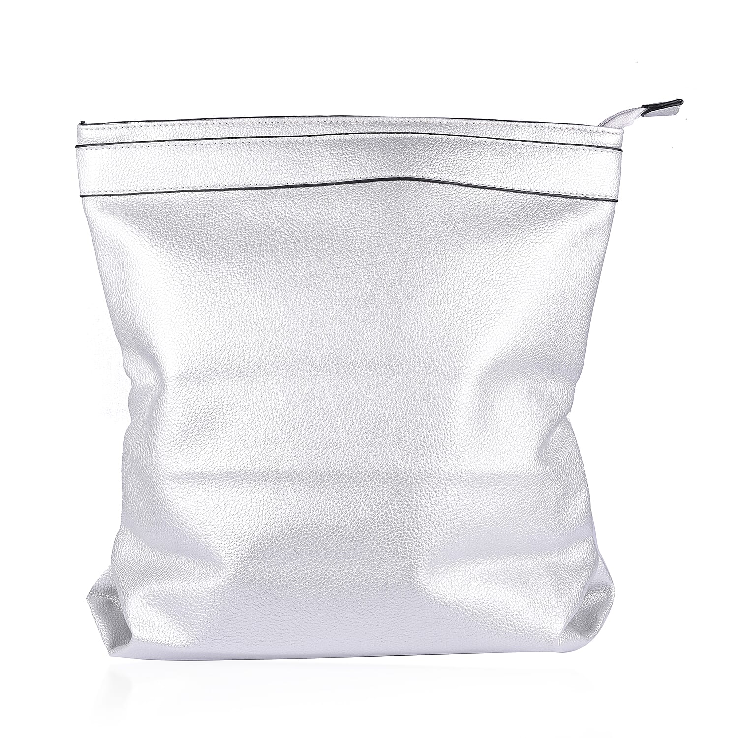 Sofia Metallic Fold Over Clutch Bag (Size 32x25x12 Cm) - Silver