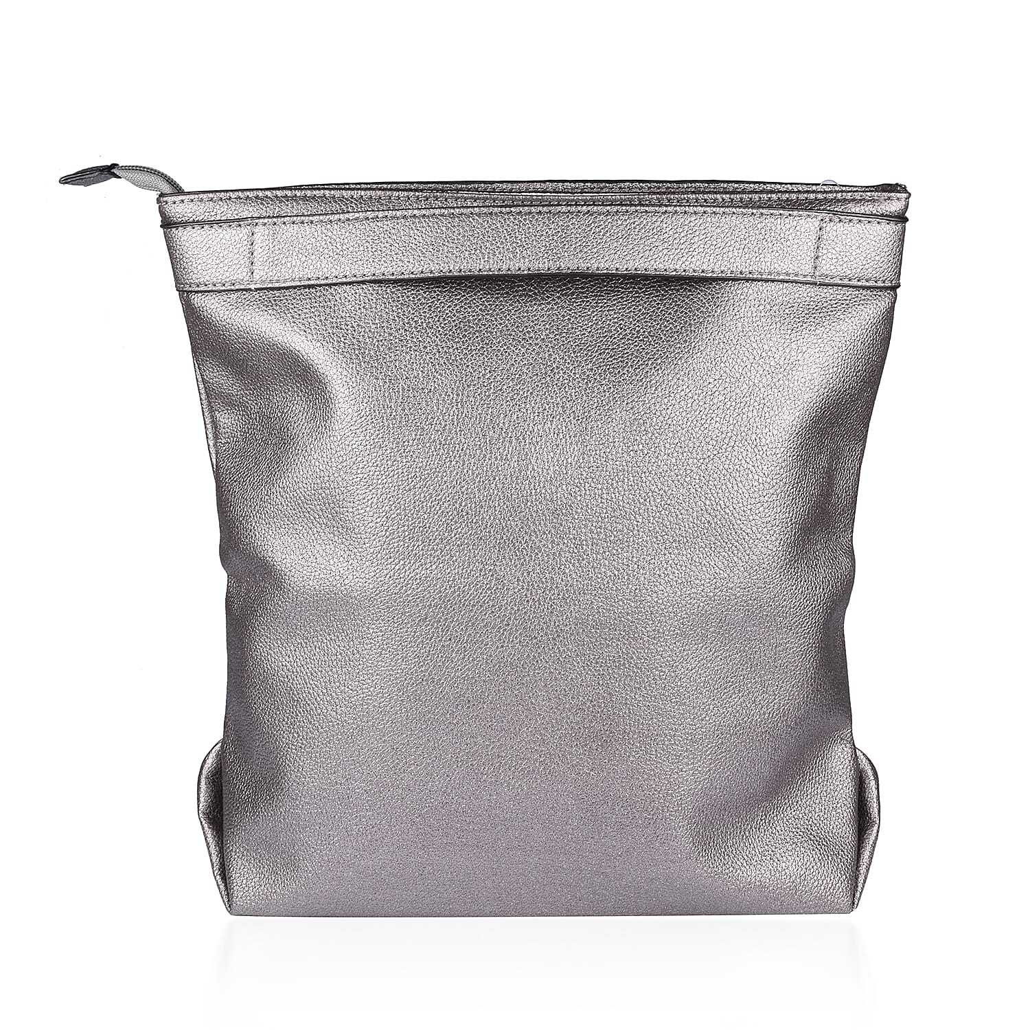 Close Out Metallic Fold Over Clutch Bag (Size 32x25x12 Cm) - Pewter