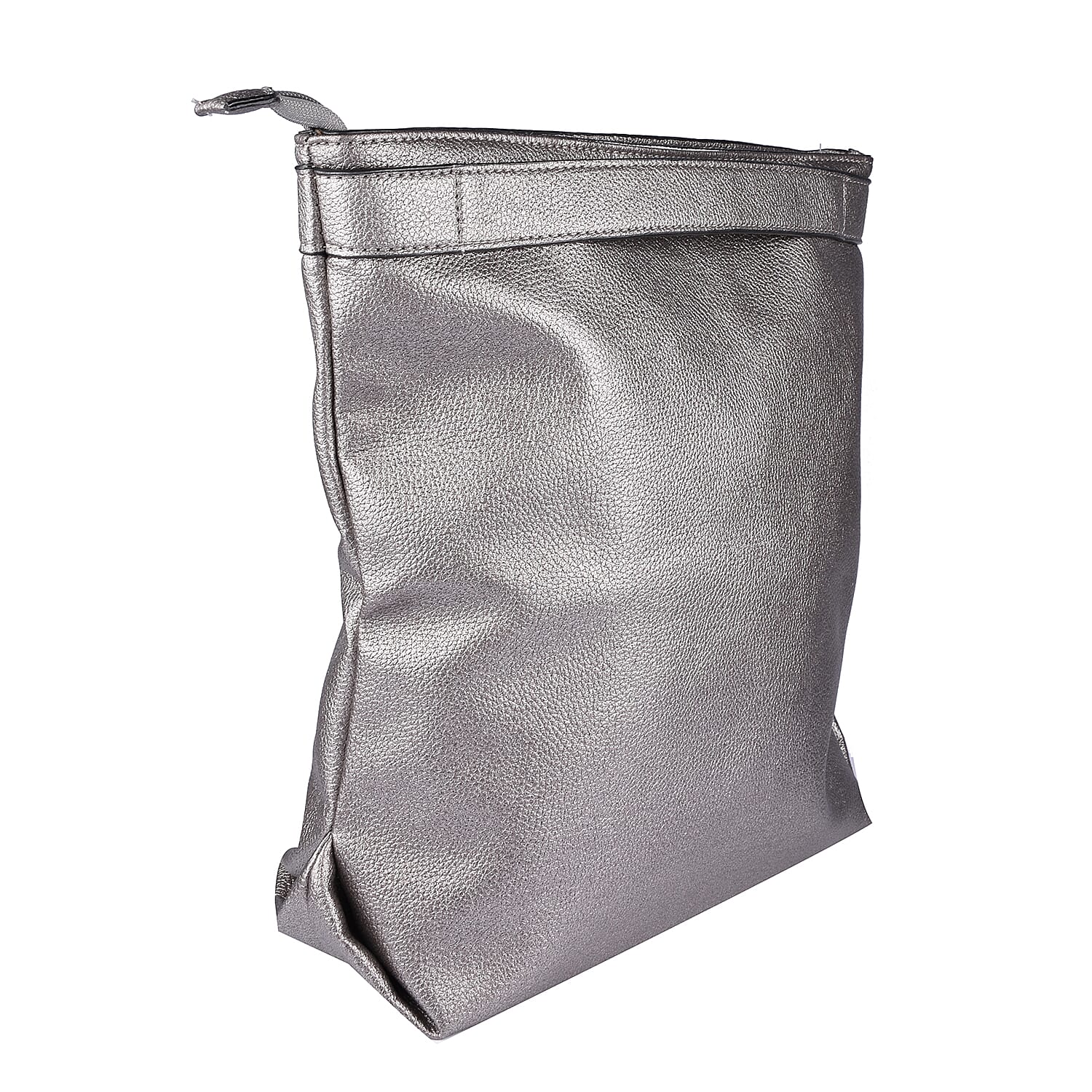Close Out Metallic Fold Over Clutch Bag (Size 32x25x12 Cm) - Pewter