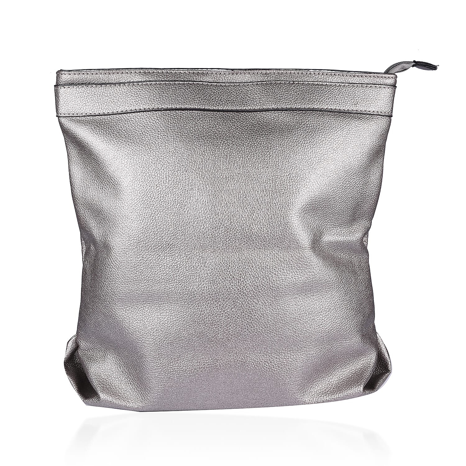 Close Out Metallic Fold Over Clutch Bag (Size 32x25x12 Cm) - Pewter