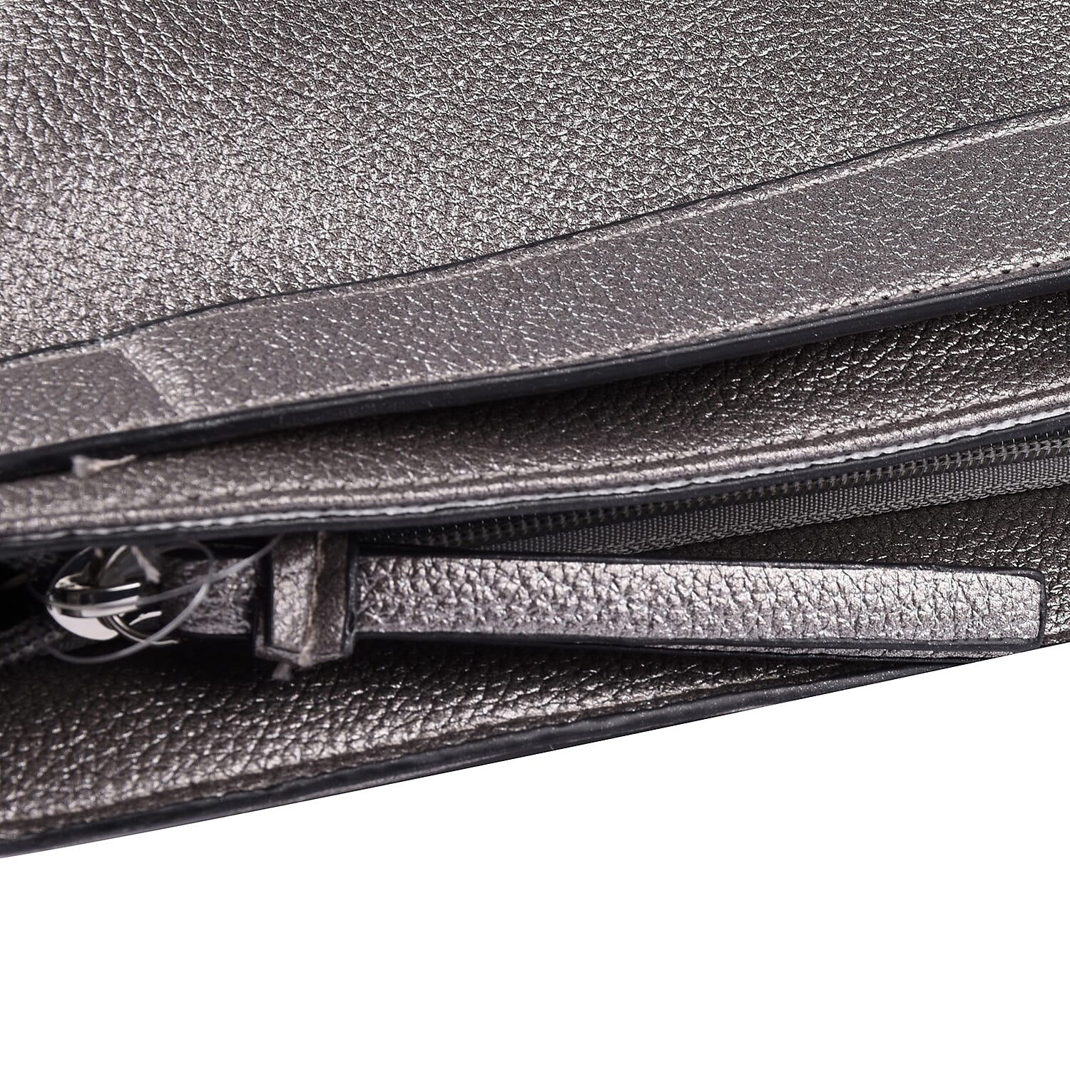 Close Out Metallic Fold Over Clutch Bag (Size 32x25x12 Cm) - Pewter