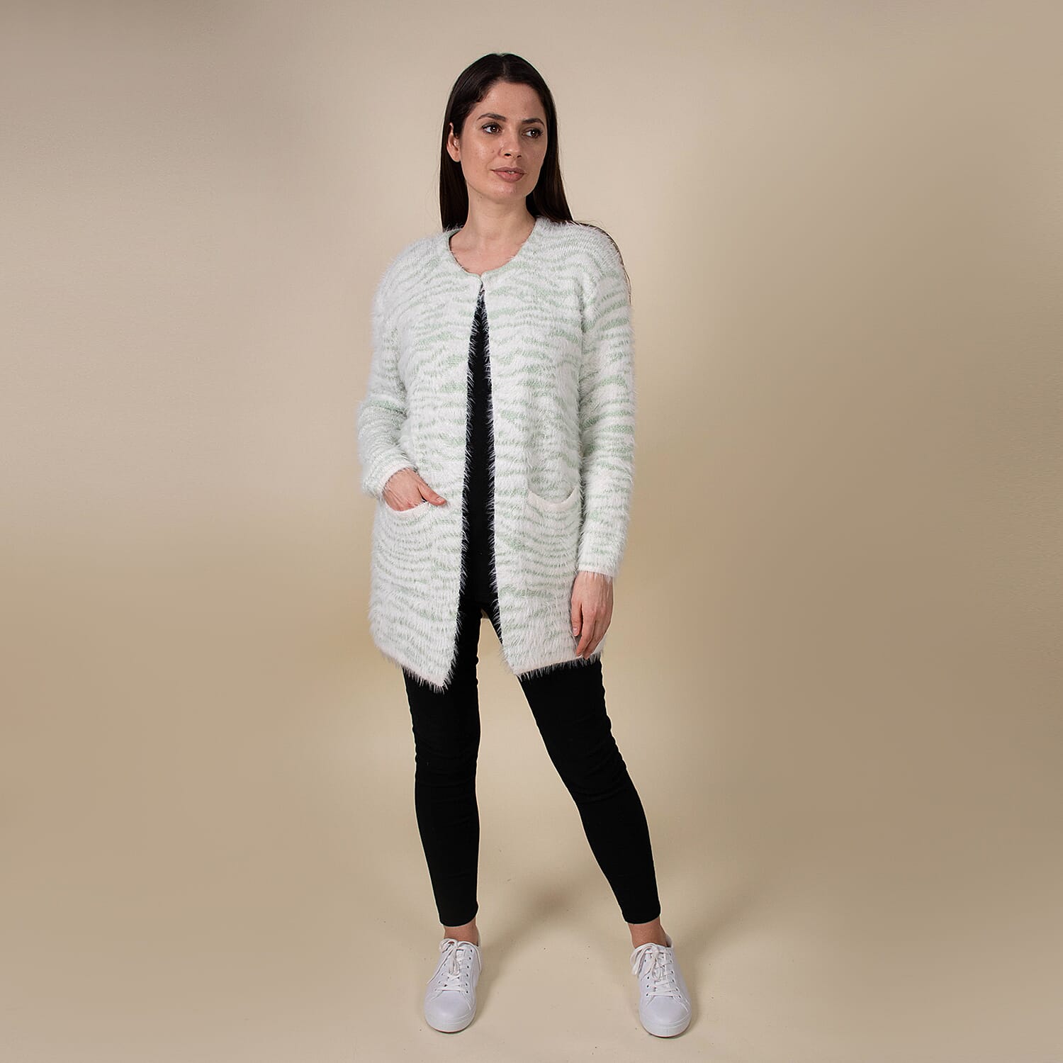 Tamsy Winter outfit with 2 pocket Polyester green based with Zebra pattern