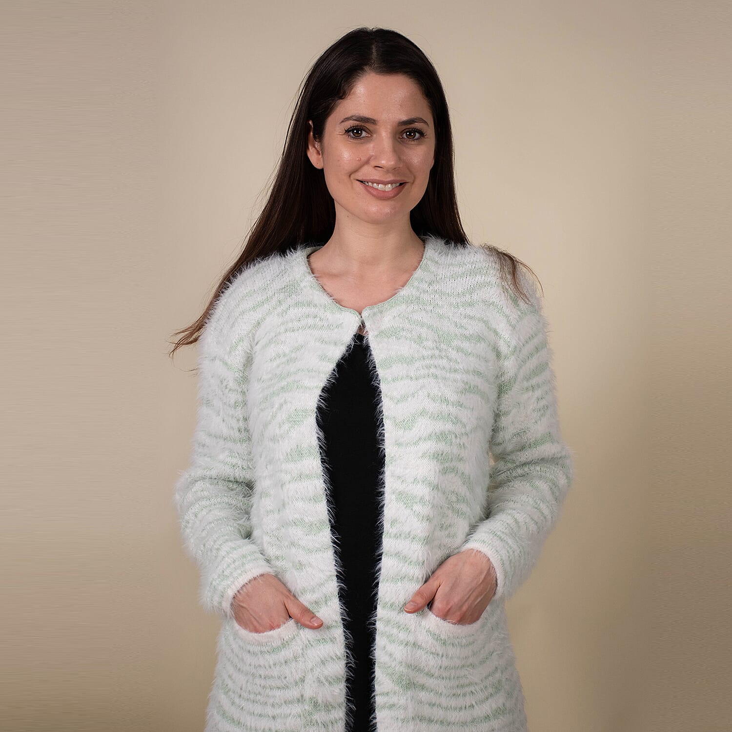 Tamsy Winter outfit with 2 pocket Polyester green based with Zebra pattern