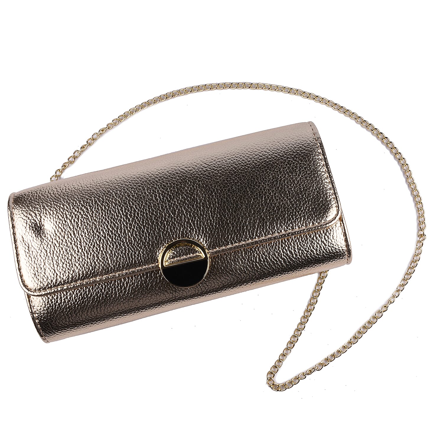 Close Out Deal - Metallic Envelope Clutch Bag with Shoulder Strap Chain (Size 26x12x4 Cm) - Gold