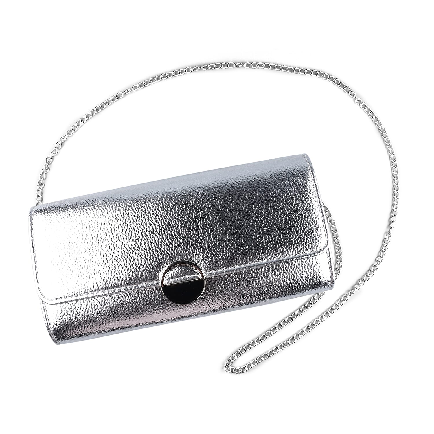 Close Out Deal - Metallic Envelope Clutch Bag with Shoulder Strap Chain (Size 26x12x4 Cm) - Silver