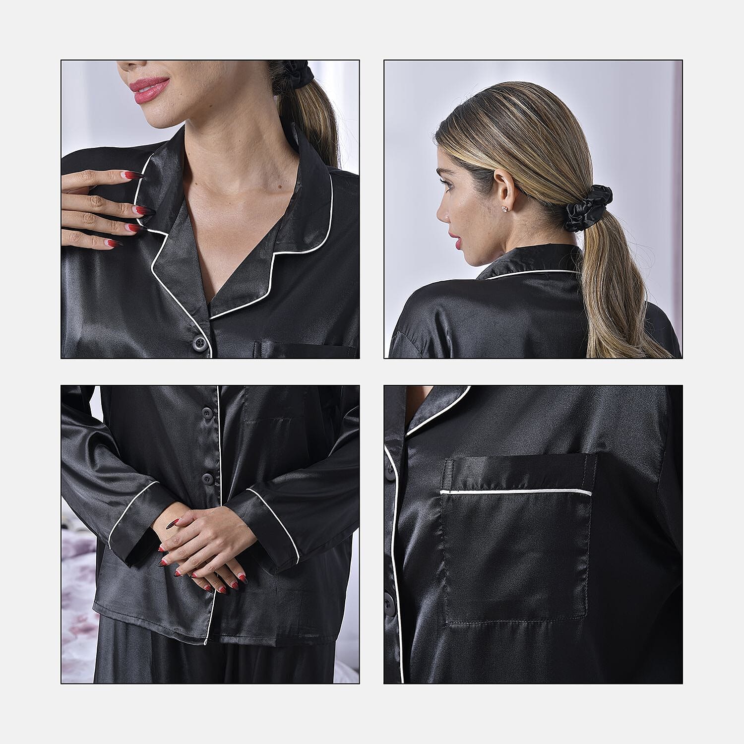 La Marey 5 Piece Sleepwear Set - Navy and White