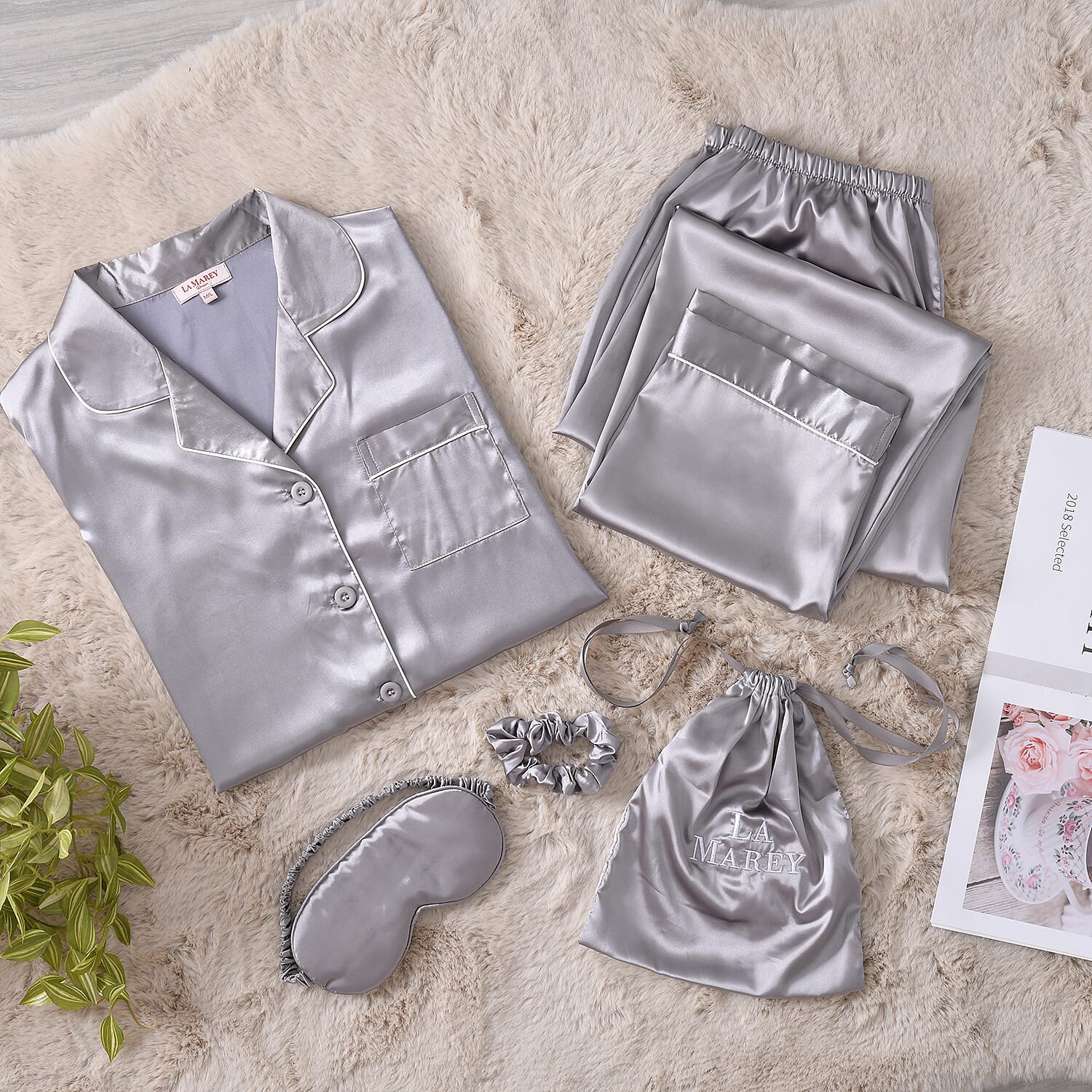 OTO - LA MAREY Satin Loungewear Gift Sets - Grey & White