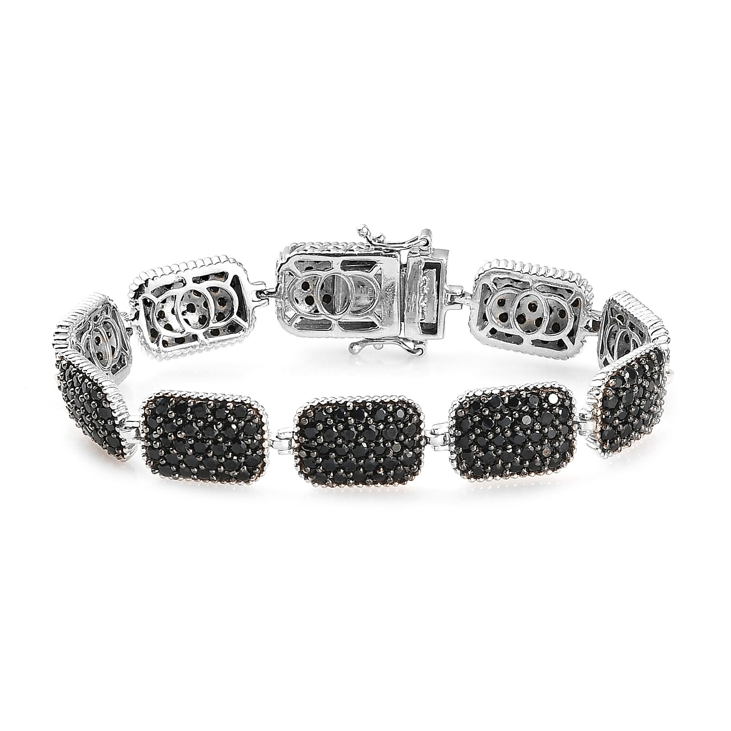 Black Spinel Bracelet (Size - 7) in Platinum Overlay Sterling Silver 12.30 Ct, Silver Wt. 20.76 Gms