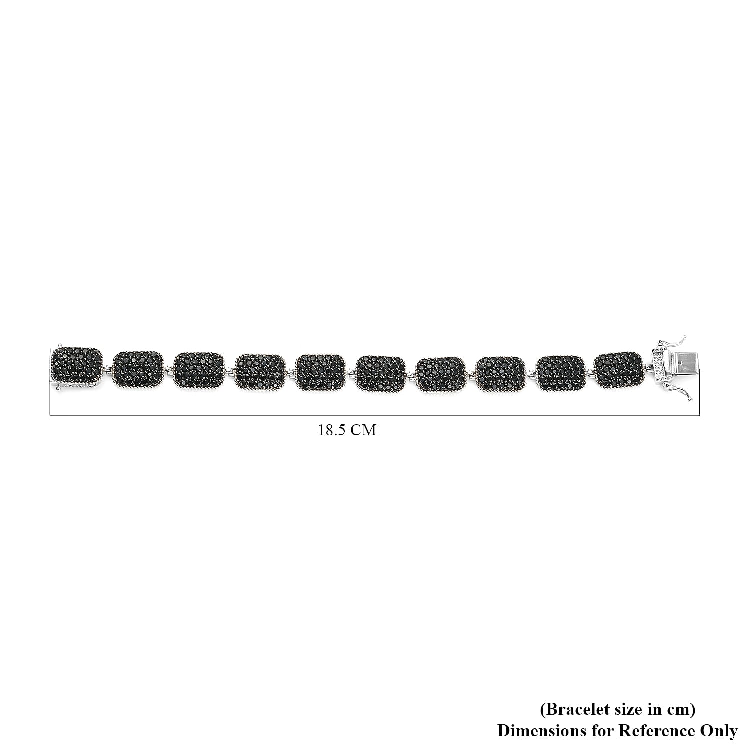 Red Carpet Collection - Black Spinel Bracelet (Size - 7.5) with Box Clasp in Platinum Overlay Sterling Silver 13.53 Ct, Silver Wt. 22.40 Gms
