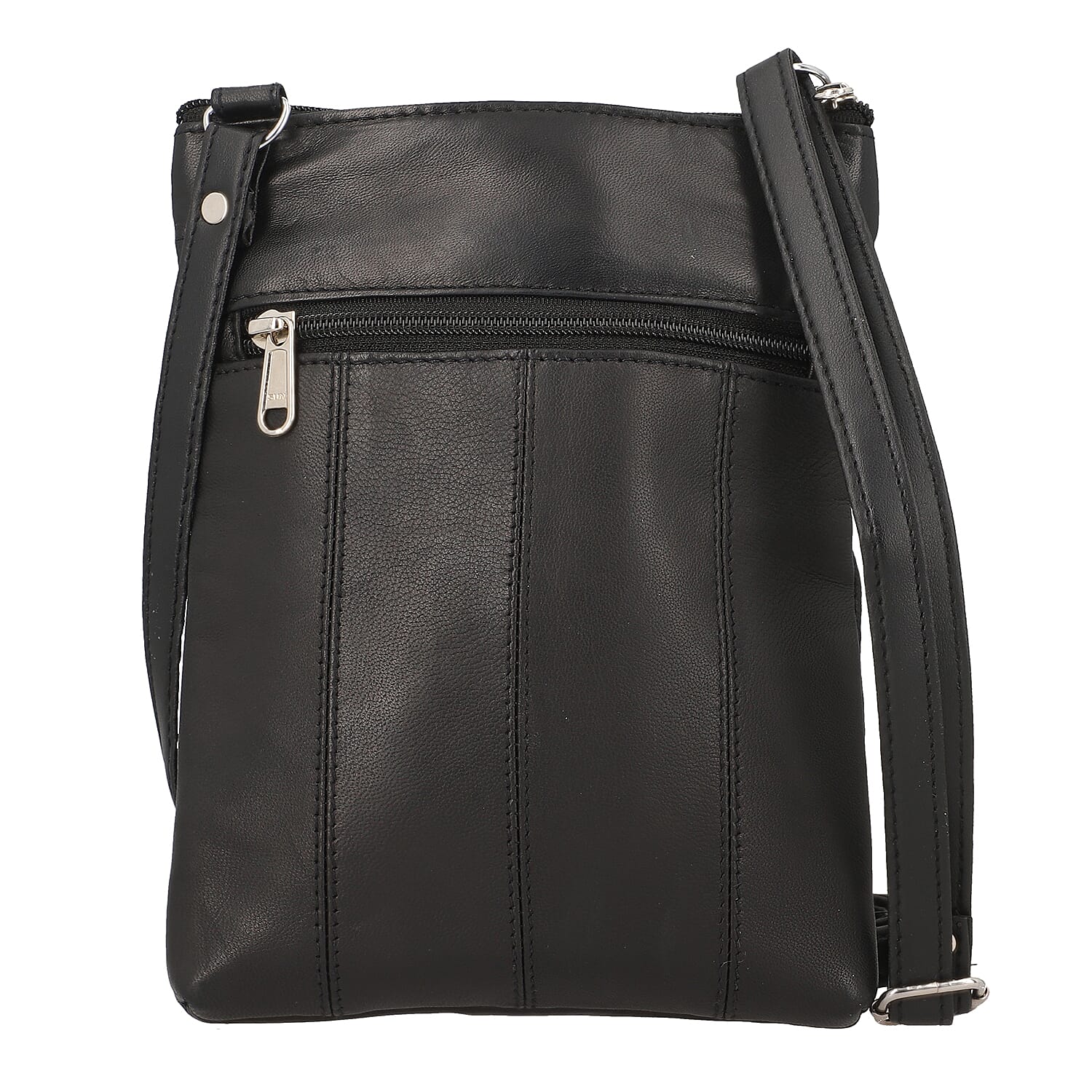 Genuine Leather Crossbody Bag with Adjustable Leather Shoulder Strap - Black