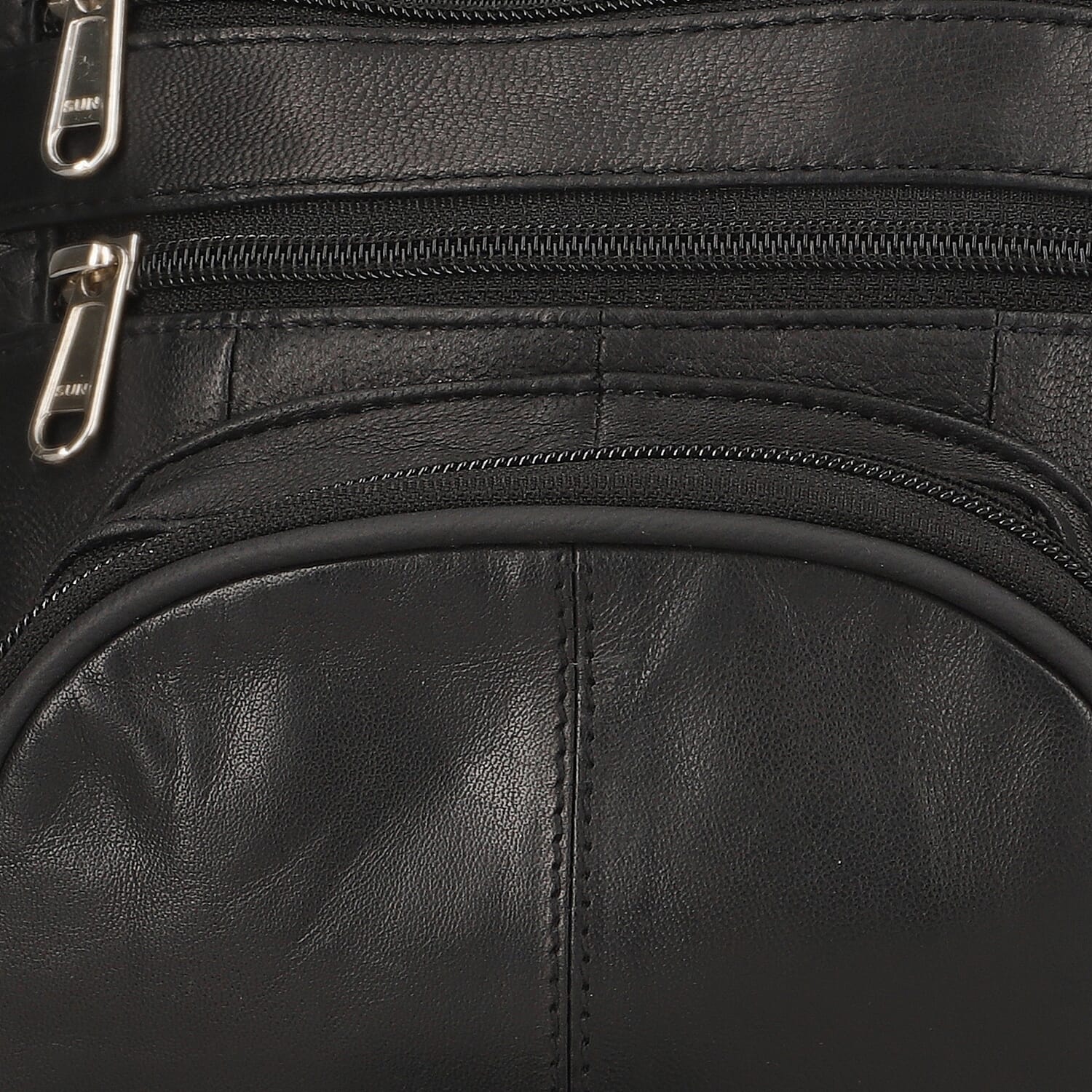 Genuine Leather Crossbody Bag with Adjustable Leather Shoulder Strap - Black