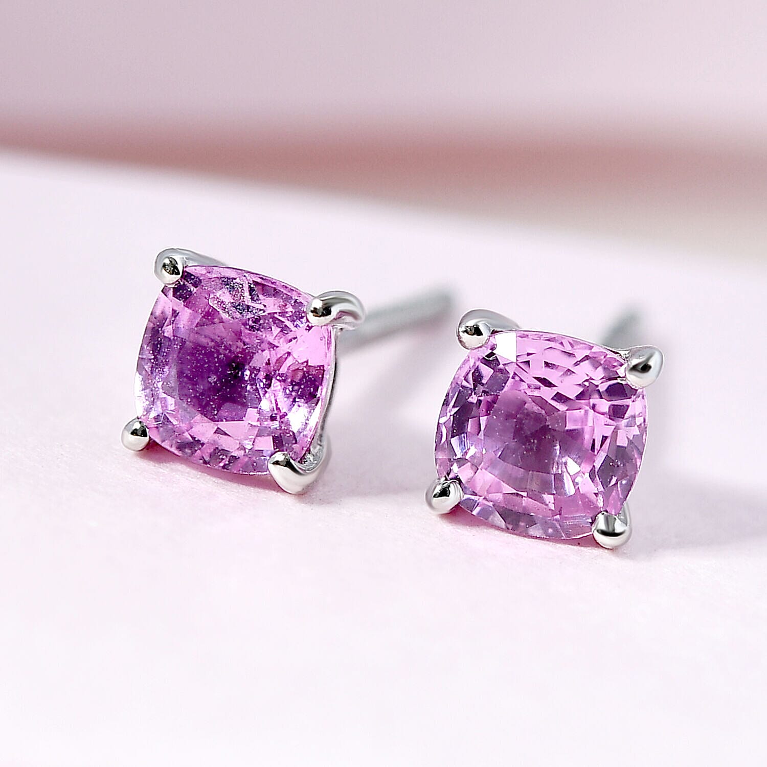 RHAPSODY 950 Platinum AAAA Pink Sapphire Stud Earrings (with Screw Backs) 1.13 Ct.