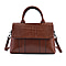 Hong Kong Closeout Collection Genuine Leather Croc Embossed Convertible Bag with Long Strap - Brown