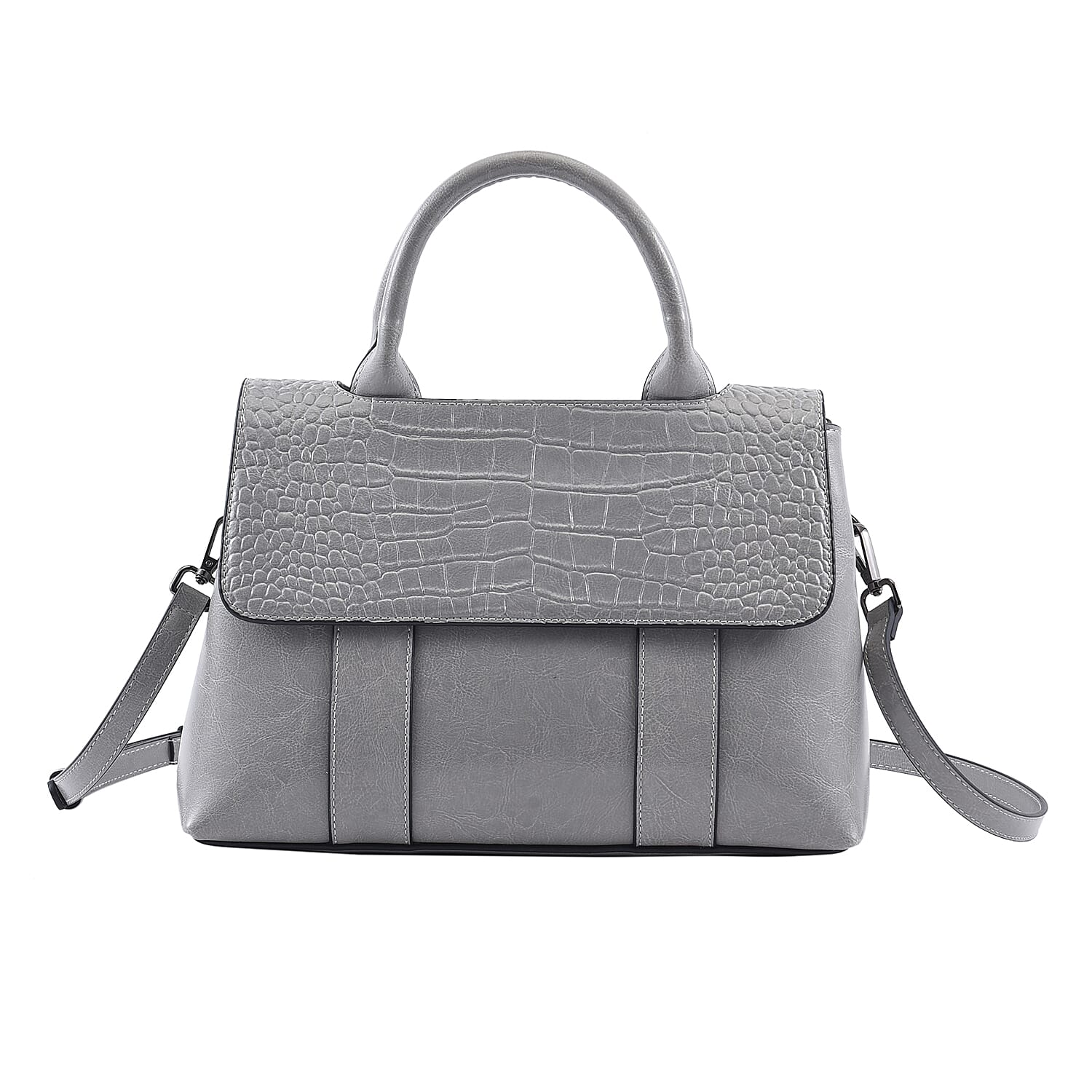 Hong Kong Closeout Collection Genuine Leather Croc Embossed Convertible Bag with Long Strap - Brown