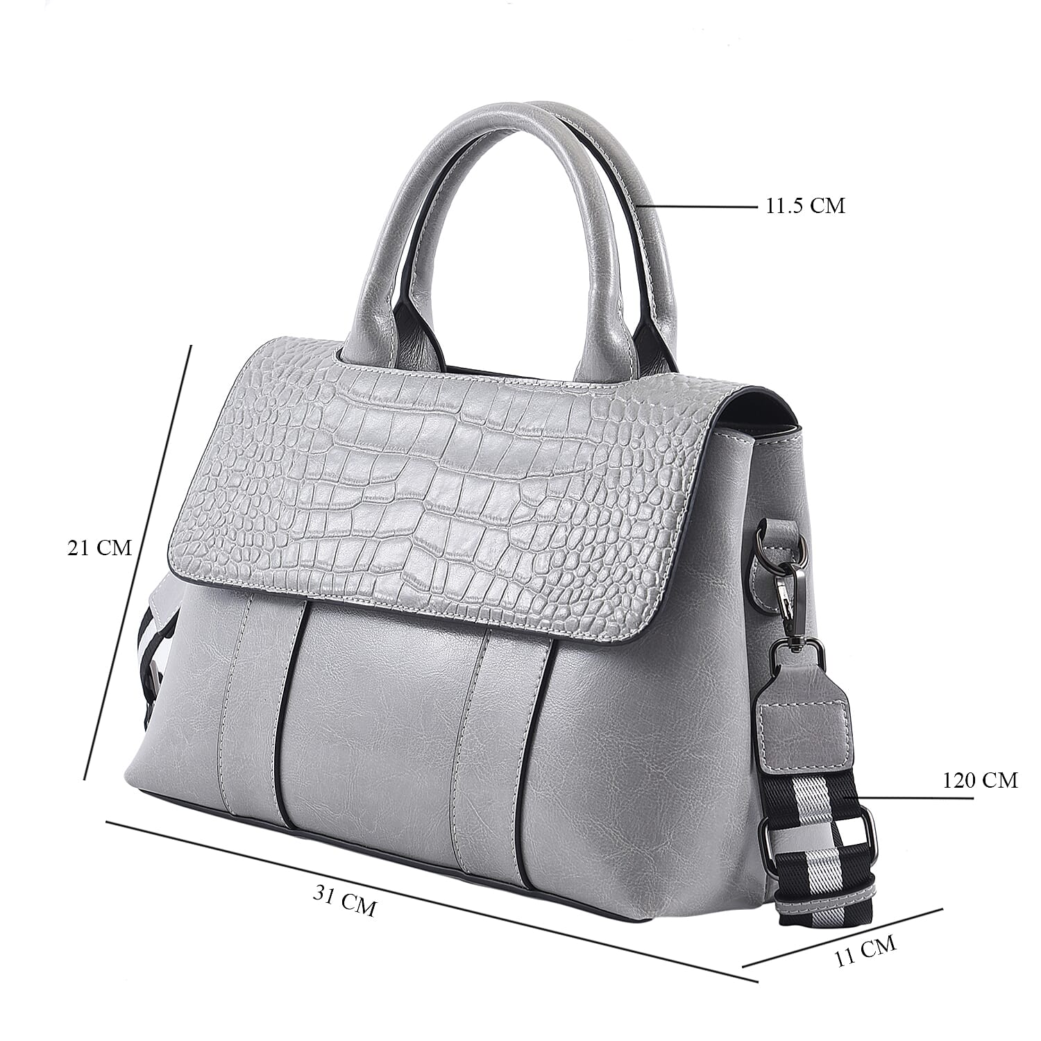 Hong Kong Closeout Collection Genuine Leather Croc Embossed Convertible Bag with Long Strap - Brown