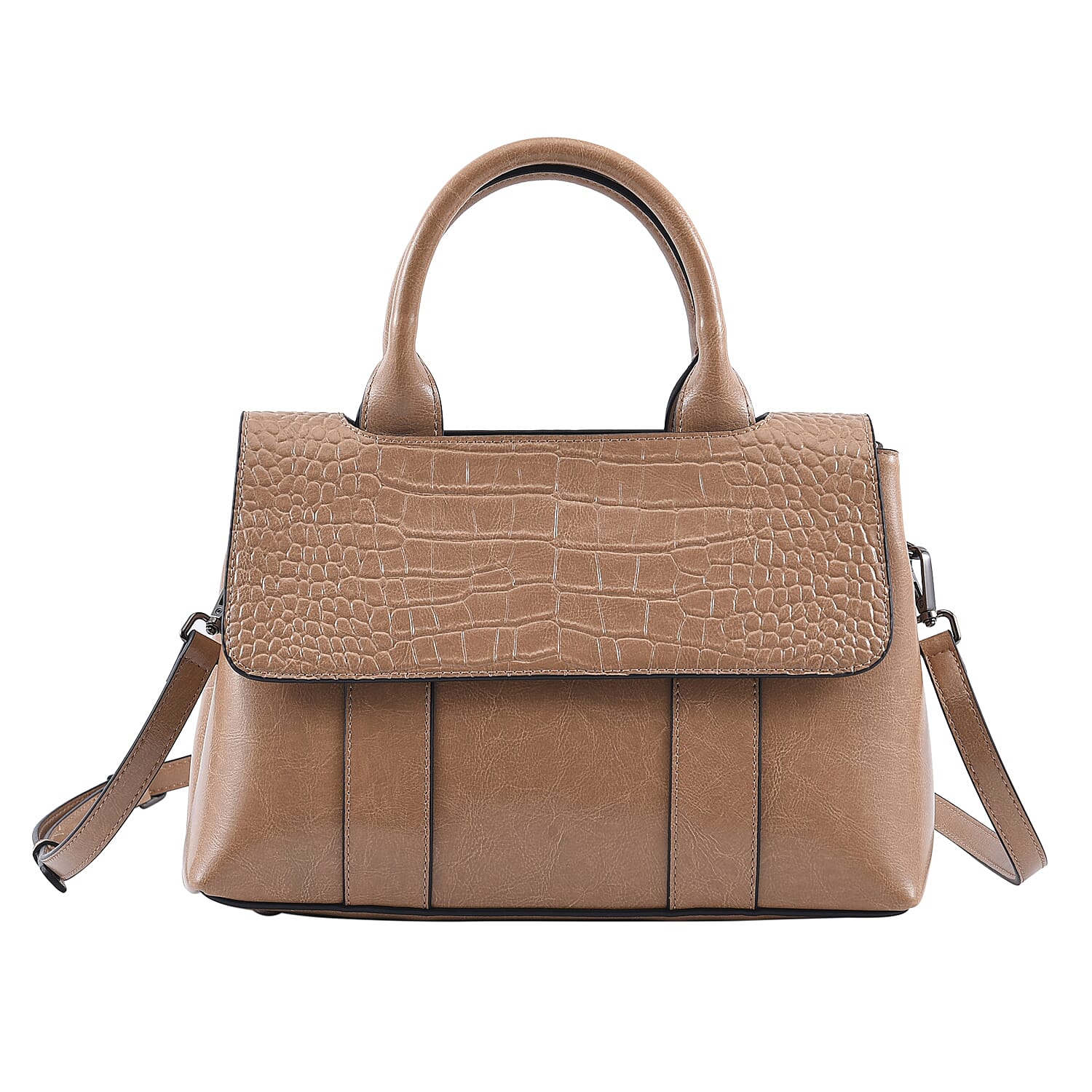 Hong Kong Closeout Collection 100% Genuine Leather Croc Embossed Convertible Bag with Long Strap (Size 31x11x21 Cm) - Nude