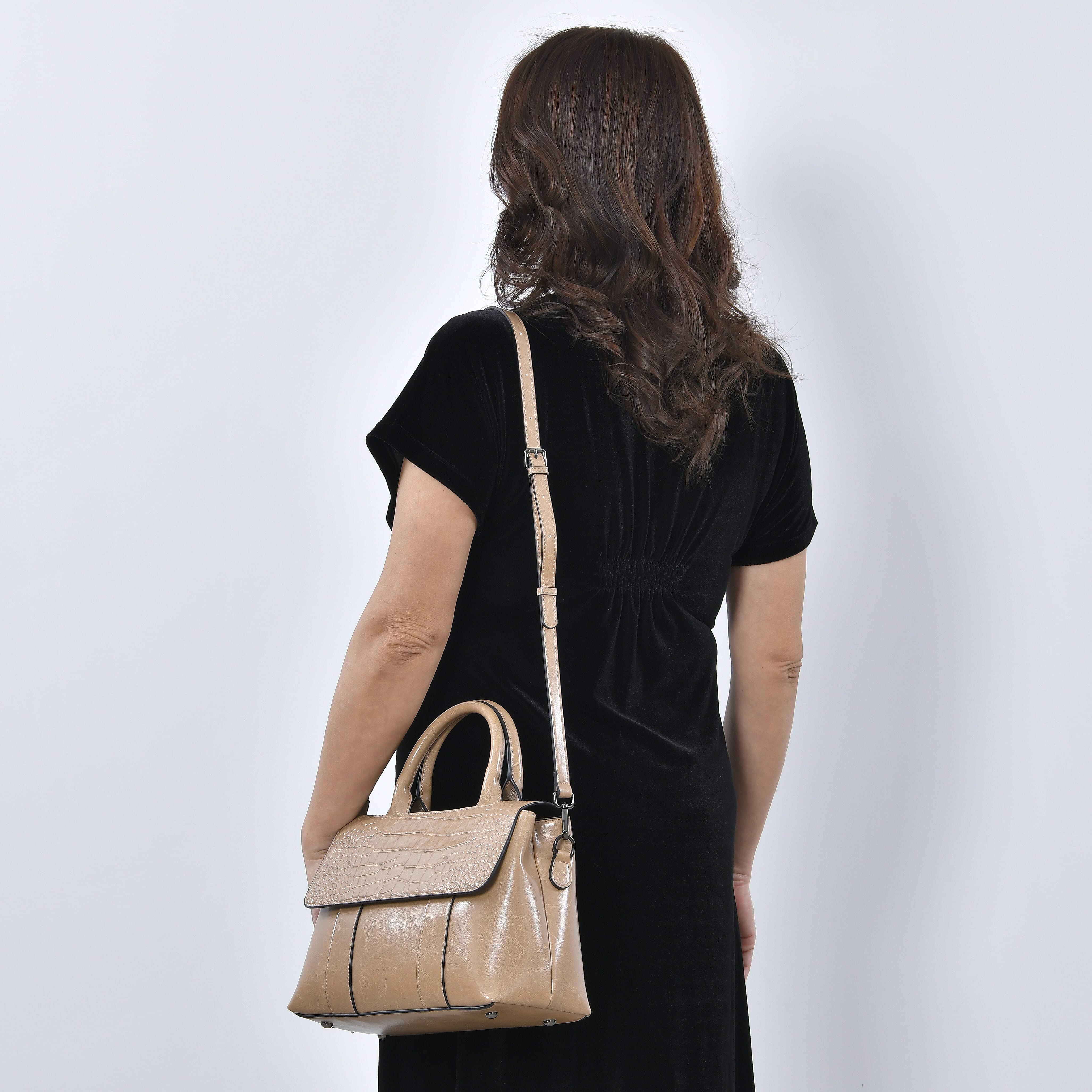 Hong Kong Closeout Collection 100% Genuine Leather Croc Embossed Convertible Bag with Long Strap (Size 31x11x21 Cm) - Nude