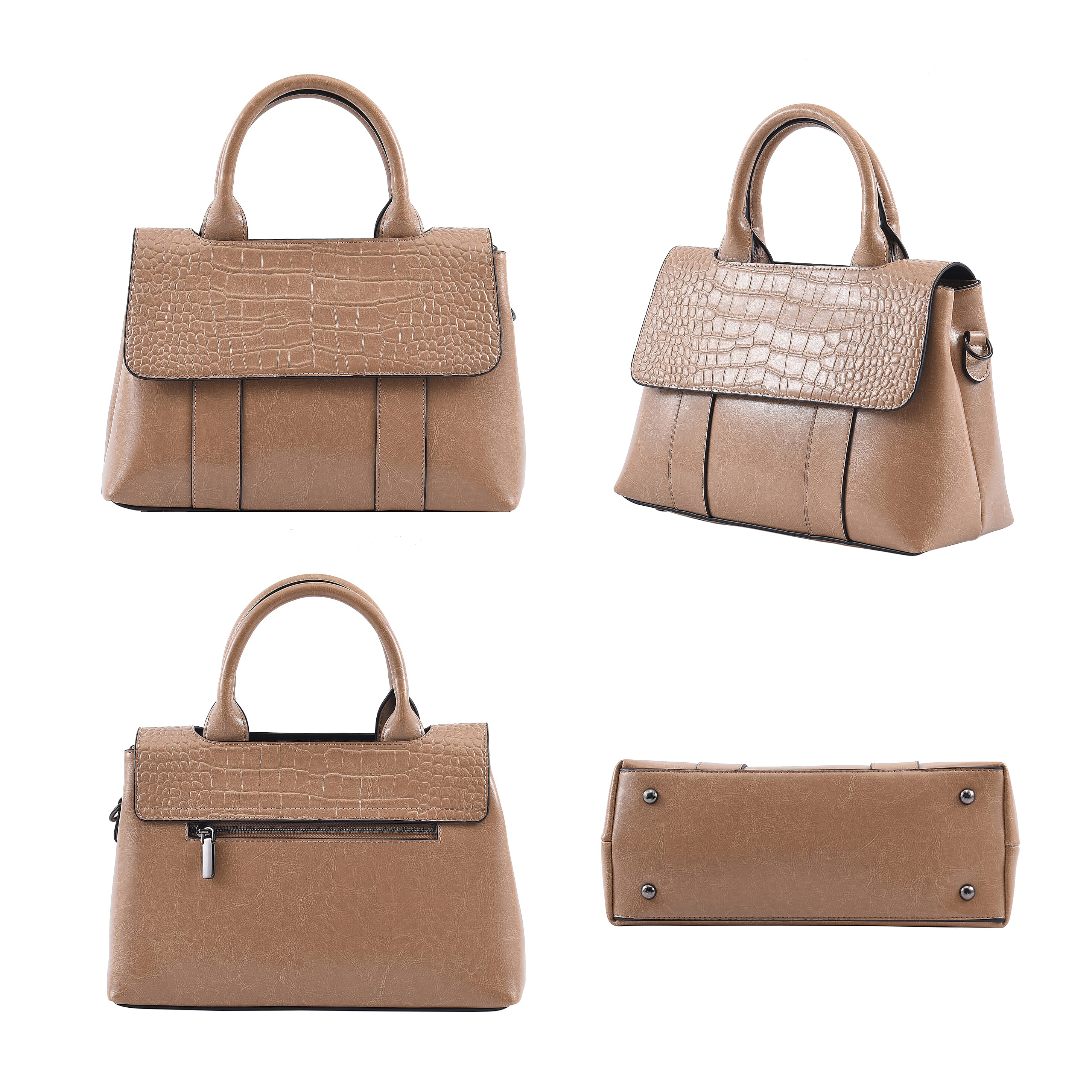 Hong Kong Closeout Collection 100% Genuine Leather Croc Embossed Convertible Bag with Long Strap (Size 31x11x21 Cm) - Nude