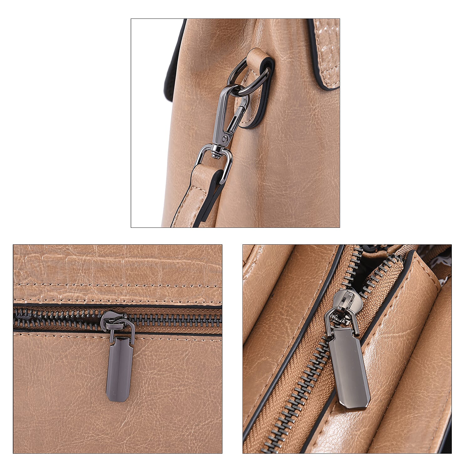 Hong Kong Closeout Collection 100% Genuine Leather Croc Embossed Convertible Bag with Long Strap (Size 31x11x21 Cm) - Nude