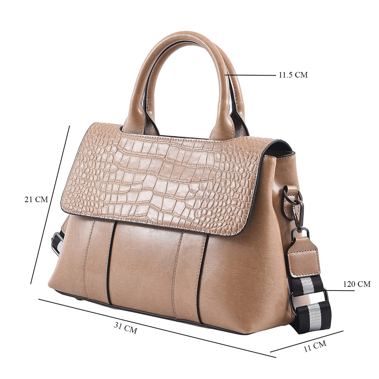 Hong Kong Closeout Collection 100% Genuine Leather Croc Embossed Convertible Bag with Long Strap (Size 31x11x21 Cm) - Nude