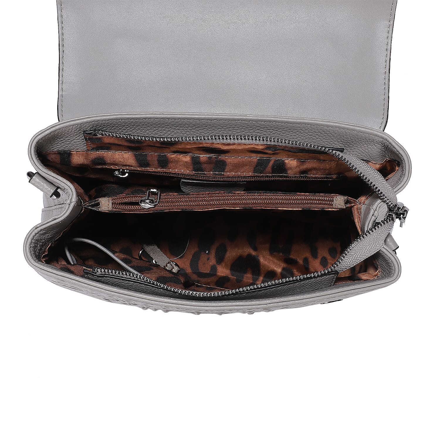 SENCILLEZ Genuine Leather Croc Embossed Convertible Bag with Long Strap - Light Grey