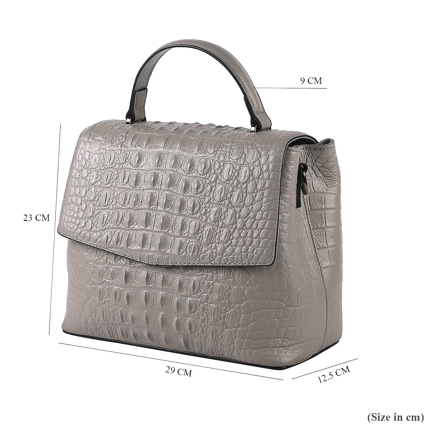 SENCILLEZ Genuine Leather Croc Embossed Convertible Bag with Long Strap - Light Grey