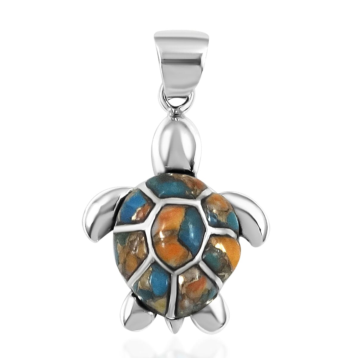 Santa Fe Collection - Spiny Turquoise Pendant with Oxidised in Rhodium Overlay Sterling Silver, Silver Wt. 5.40 Gms.