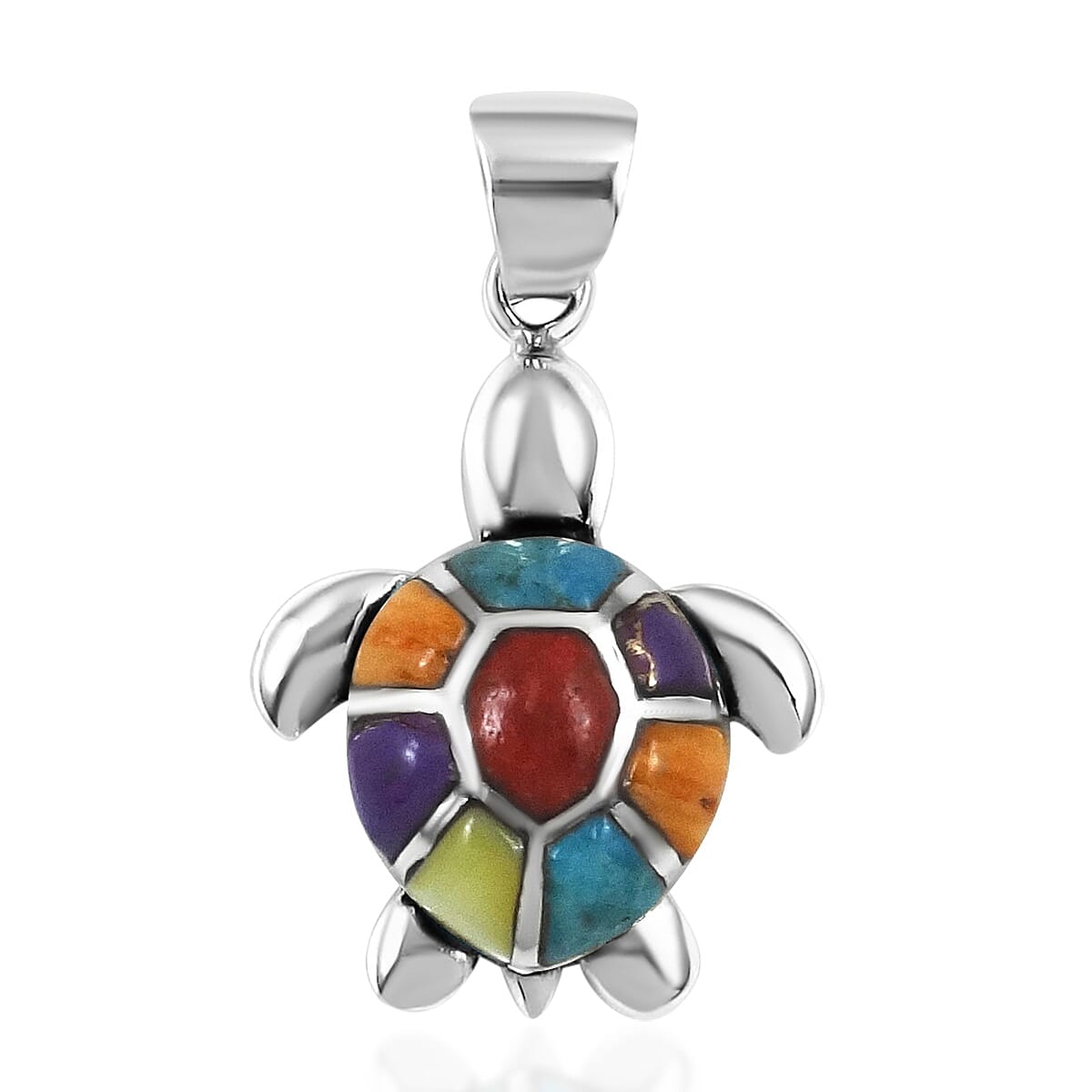Santa Fe Collection -  Multi Gemstones Pendant in Rhodium Overlay Sterling Silver with Oxidised, Silver Wt. 5.40 Gms.