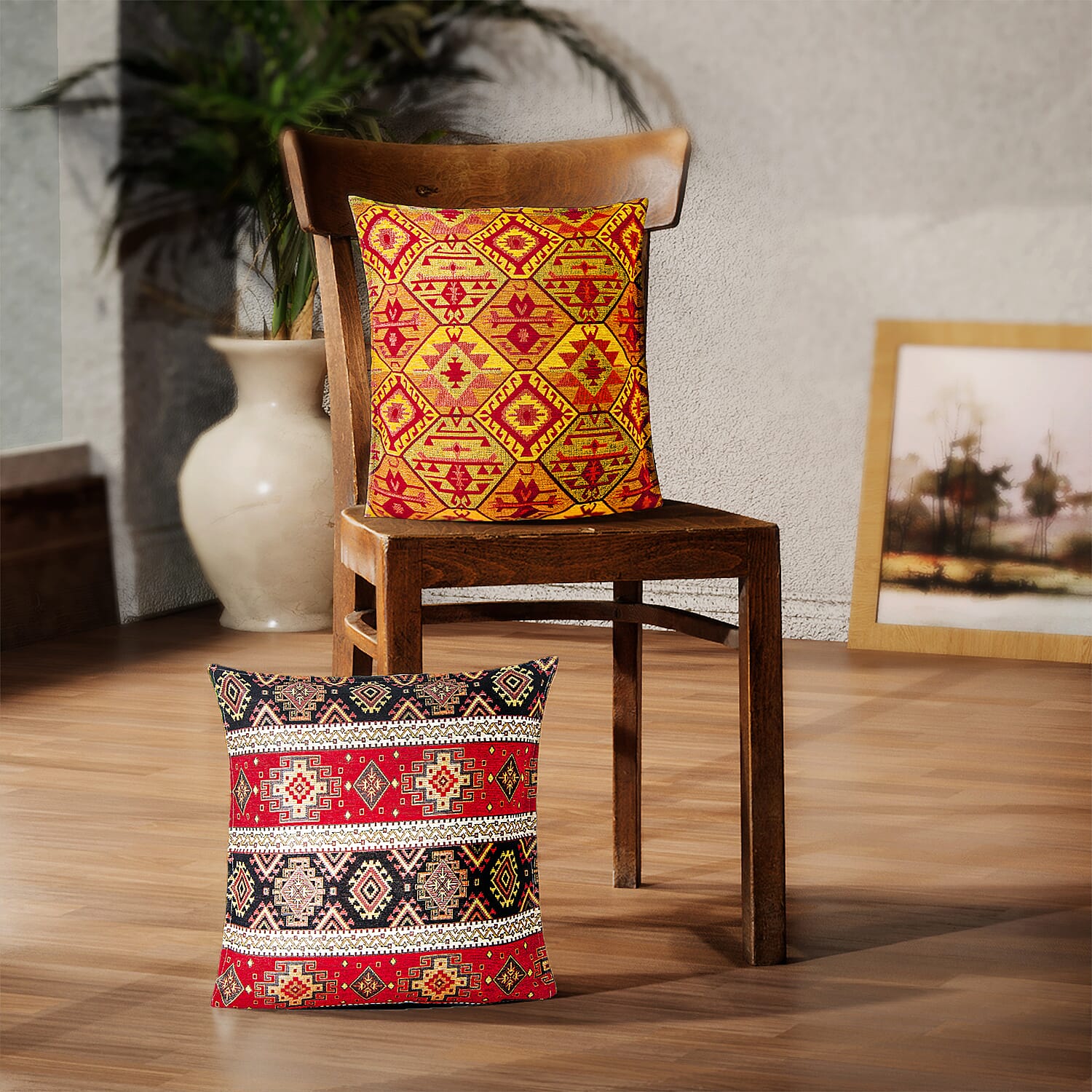 Set of 2 - Authentic Cushion Cover with Scintillating Print (Size 44 cm) - Grey