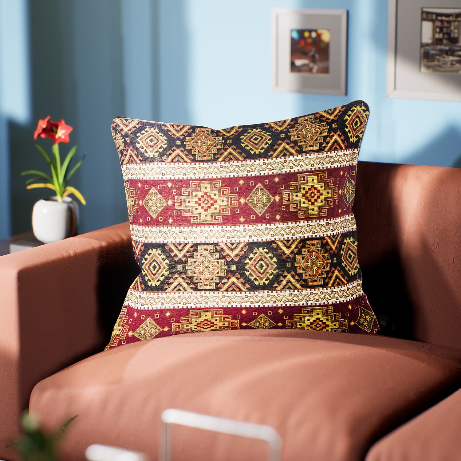 Set of 2 - Authentic Cushion Cover with Scintillating Print (Size 44 cm) - Red and Black