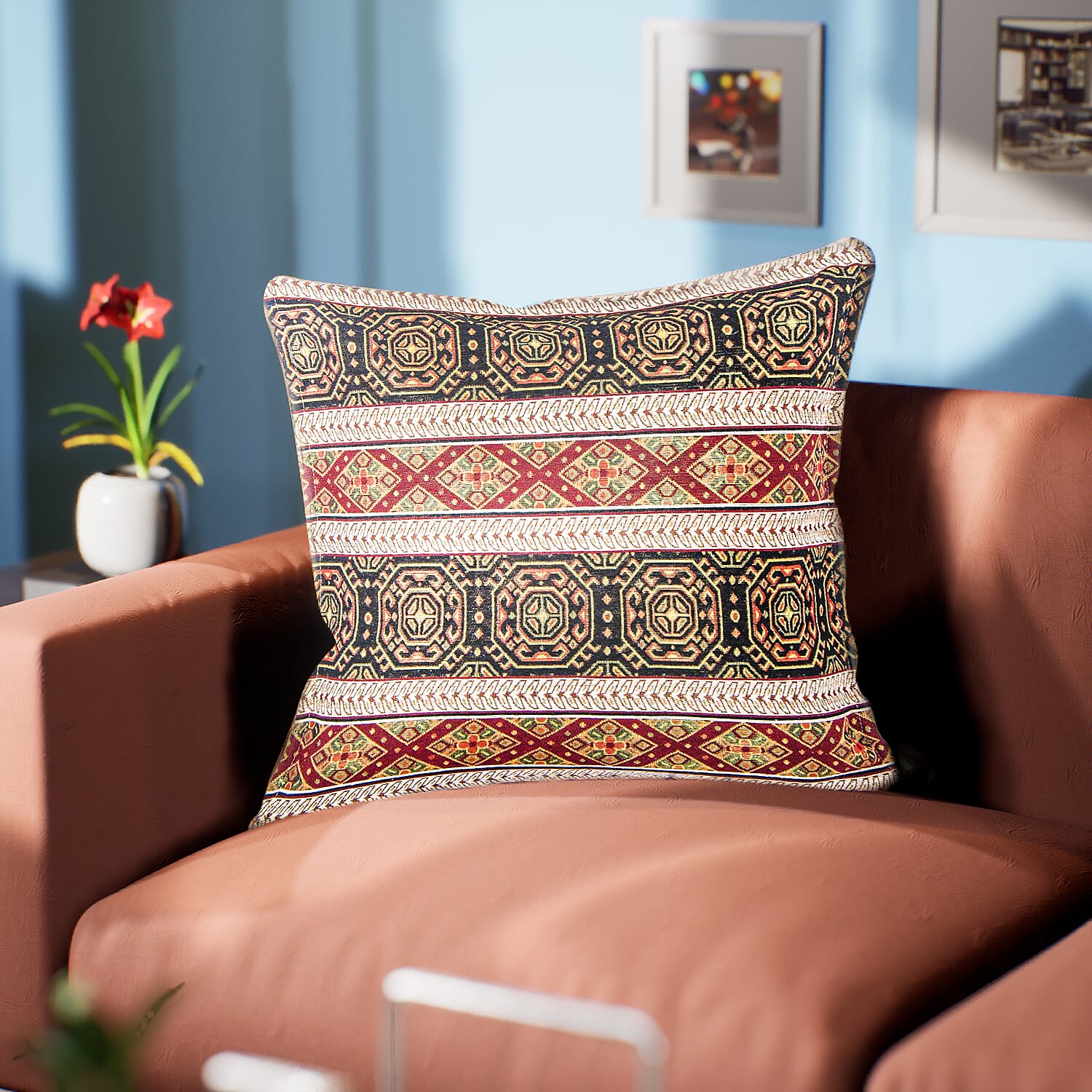 Set of 2 - Authentic Cushion Cover with Scintillating Print (Size 44 cm) - Red and Black