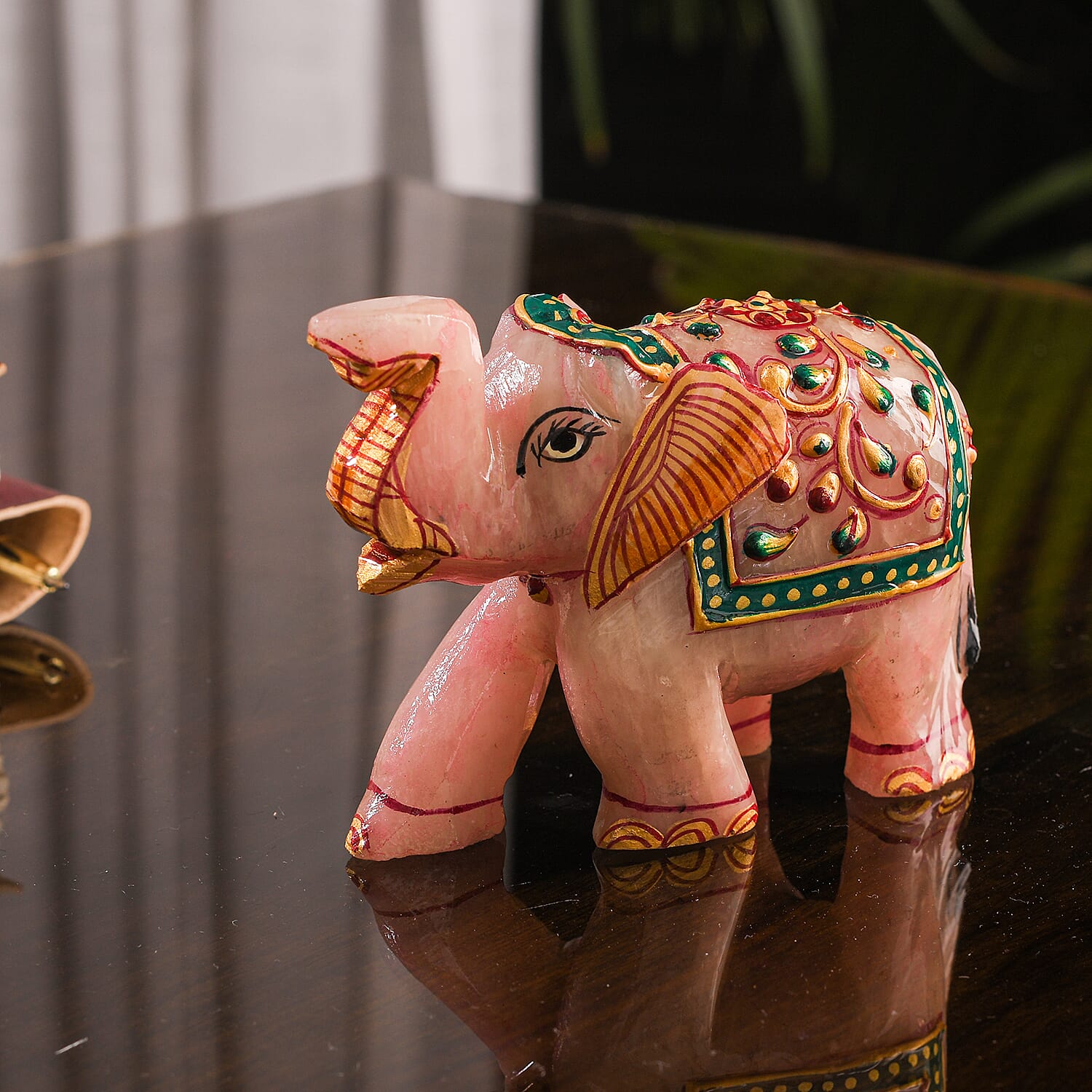Yellow Rose Quartz Elephant Figurine