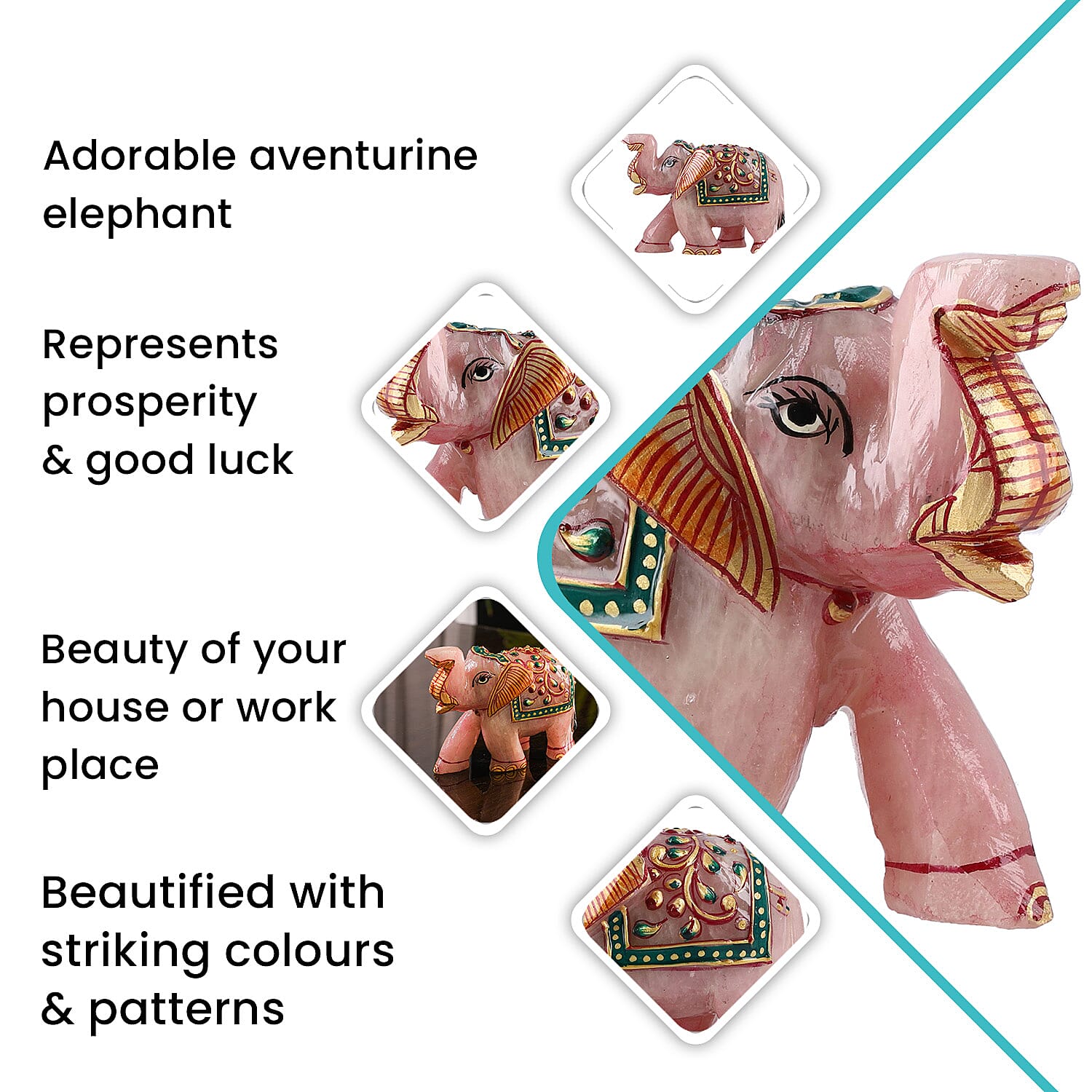 Yellow Rose Quartz Elephant Figurine