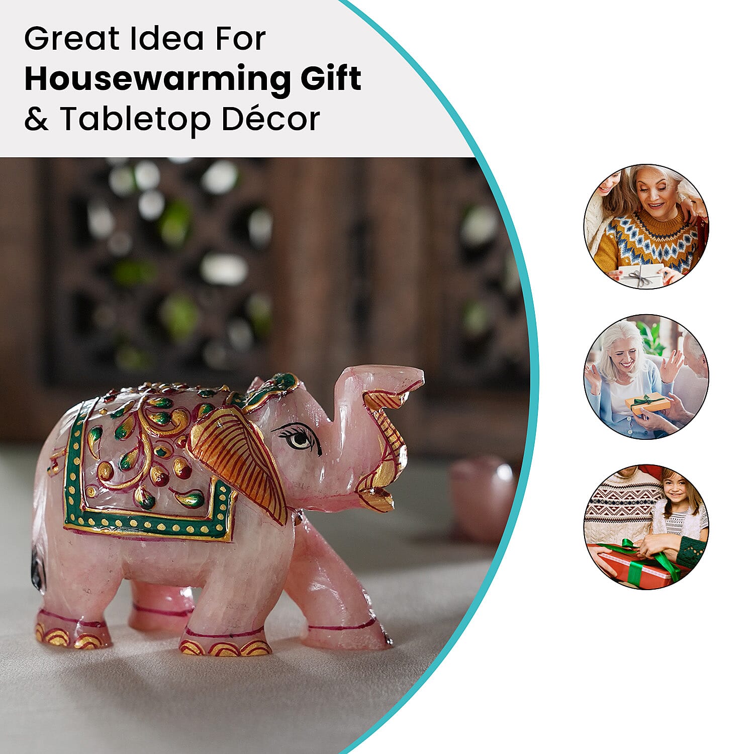 Yellow Rose Quartz Elephant Figurine