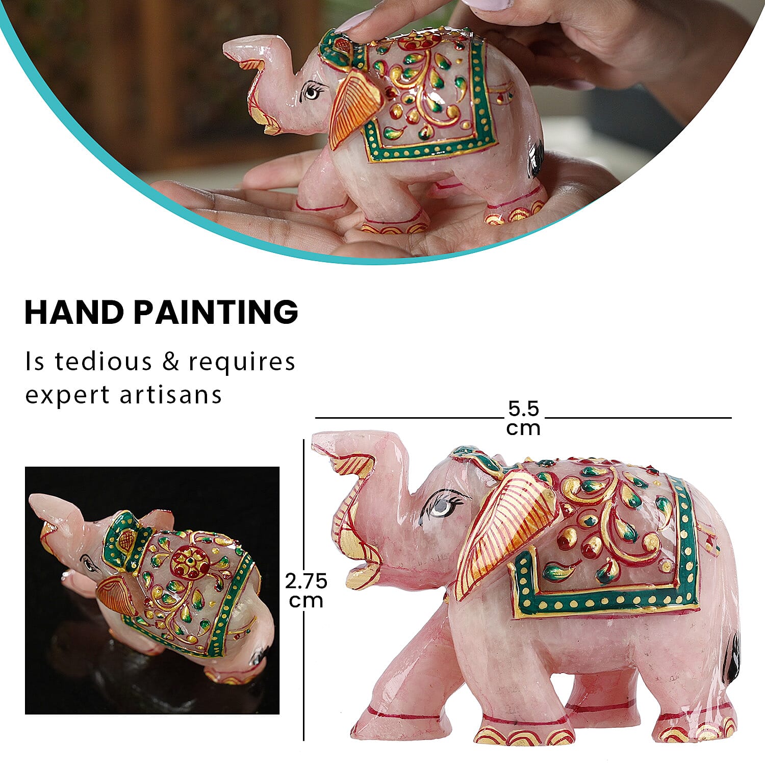 Yellow Rose Quartz Elephant Figurine