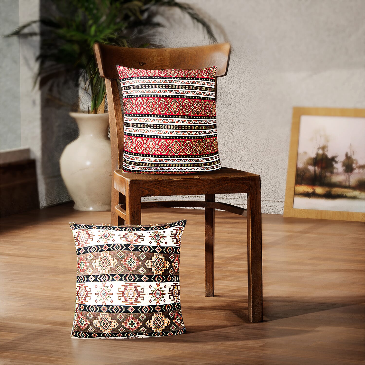 Set of 2 - Authentic Cushion Cover with Scintillating Print (Size 44 cm) - Brown