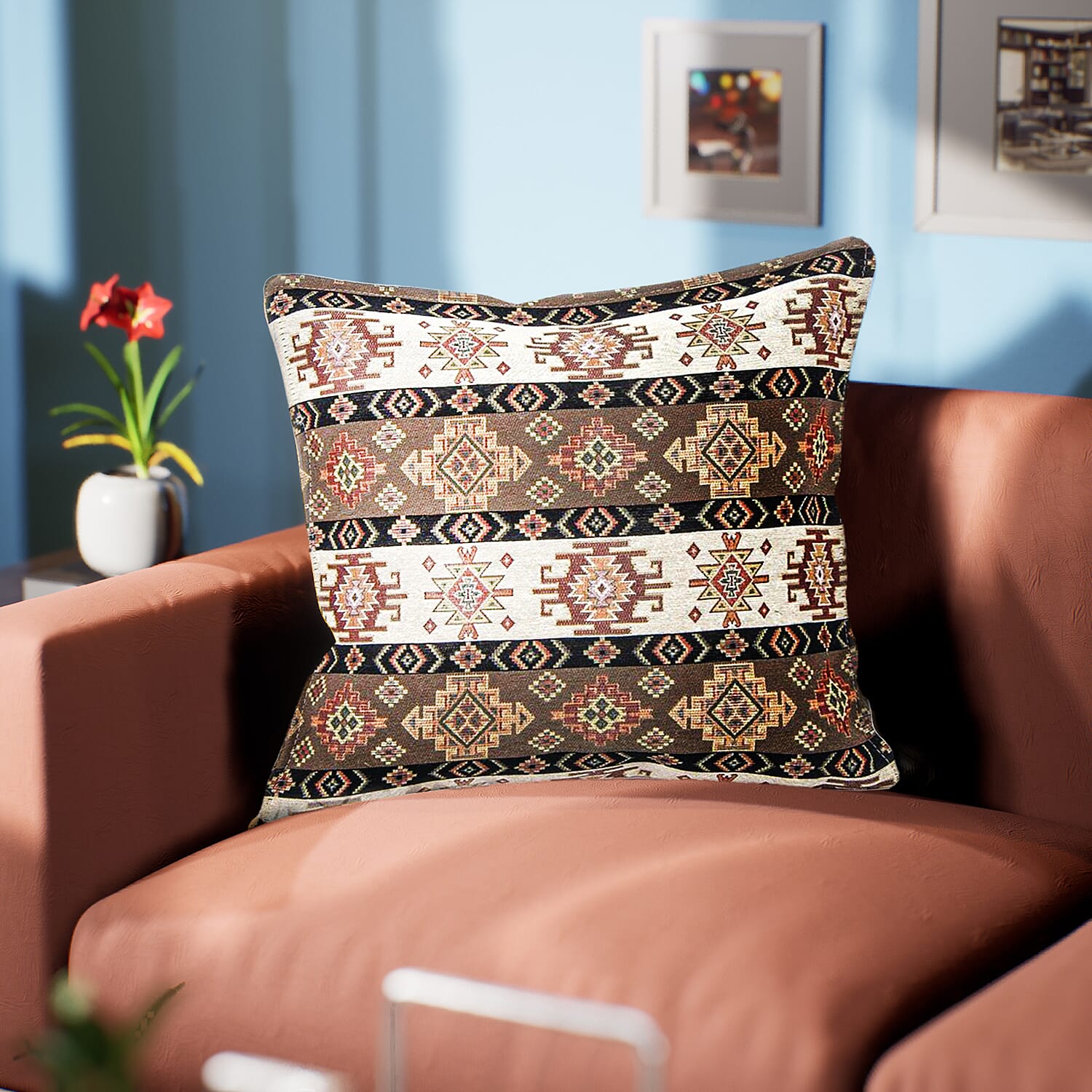Set of 2 - Authentic Cushion Cover with Scintillating Print (Size 44 cm) - Brown