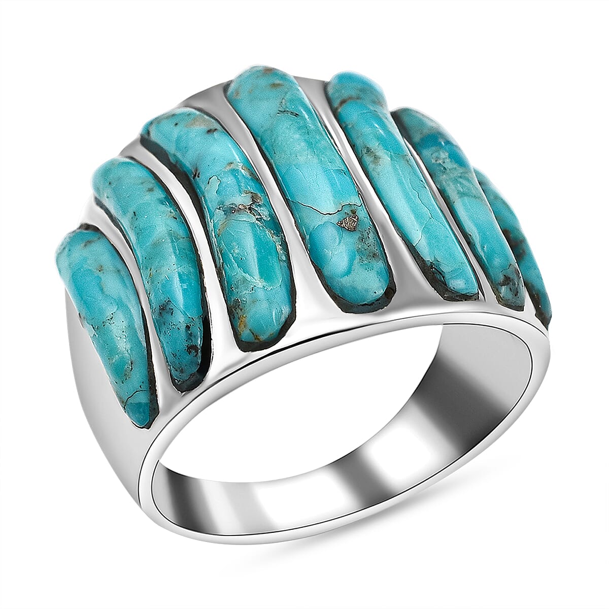 Santa Fe Collection - Turquoise  Ring in Rhodium Overlay Sterling Silver 1.9 Ct.