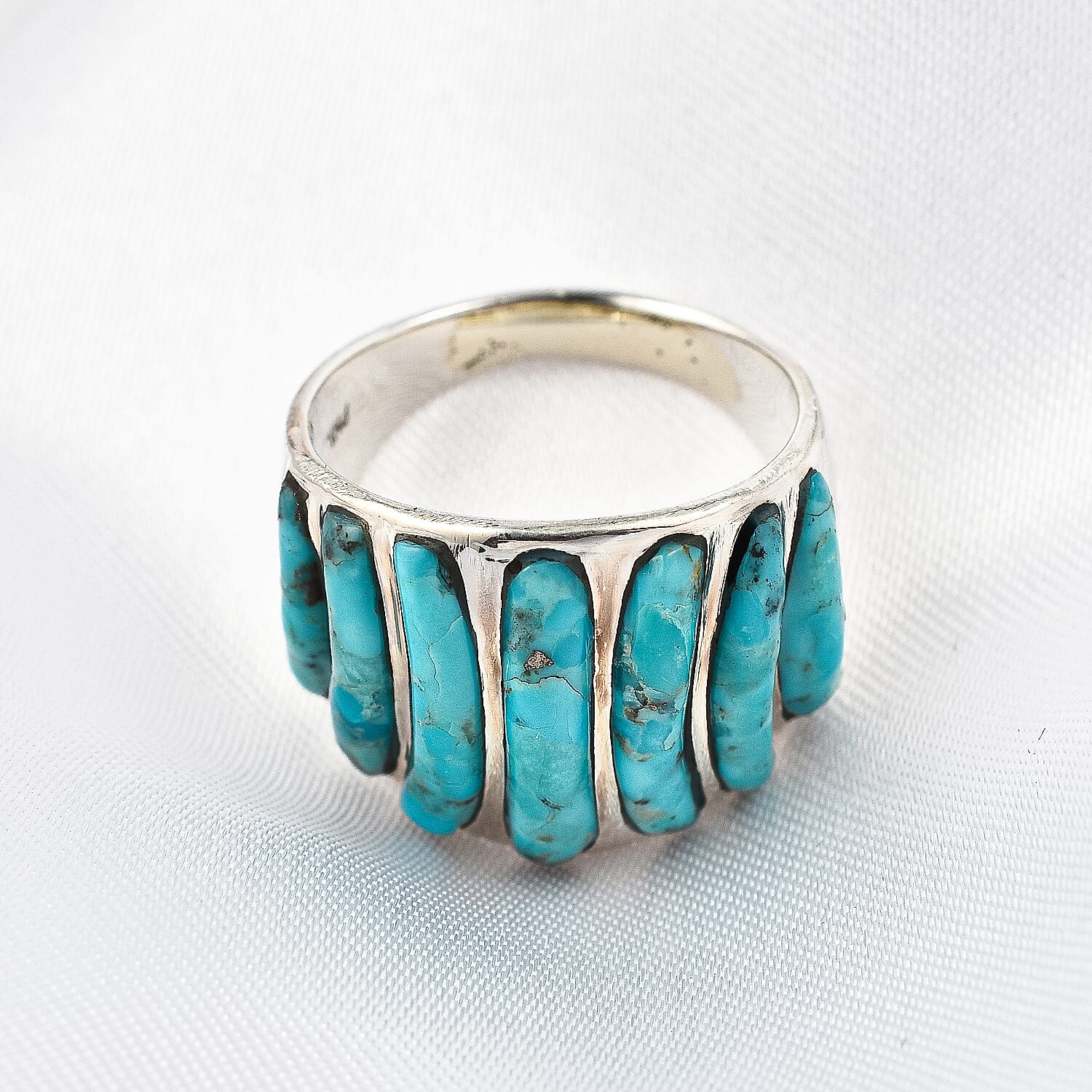 Santa Fe Collection - Turquoise  Ring in Rhodium Overlay Sterling Silver 1.9 Ct.