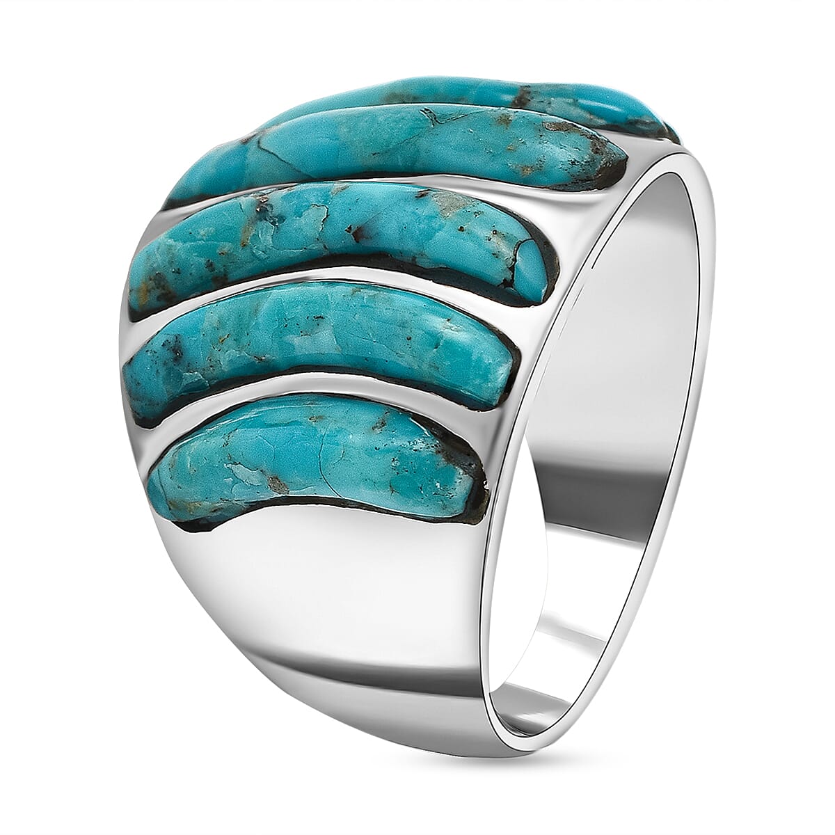 Santa Fe Collection - Turquoise  Ring in Rhodium Overlay Sterling Silver 1.9 Ct.
