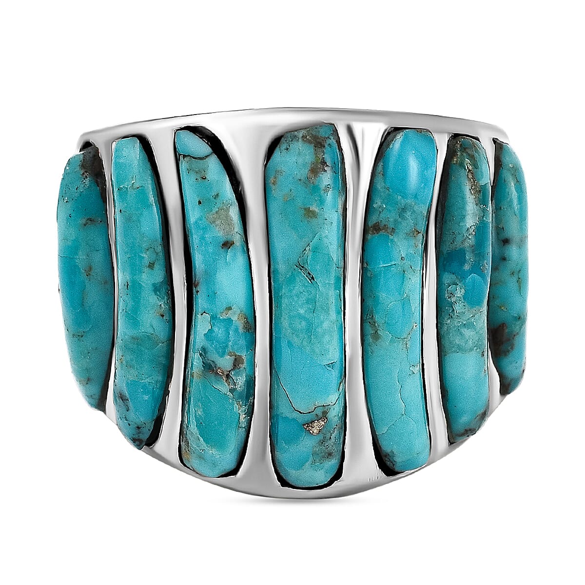 Santa Fe Collection - Turquoise  Ring in Rhodium Overlay Sterling Silver 1.9 Ct.