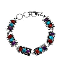 Santa Fe Collection - Multi Gemstone Bracelet (Size - 7.5 With Extenders) With T-Bar clasp  in Rhodium Overlay Sterling Silver 5.85 Ct, Silver Wt.13.30 Gms