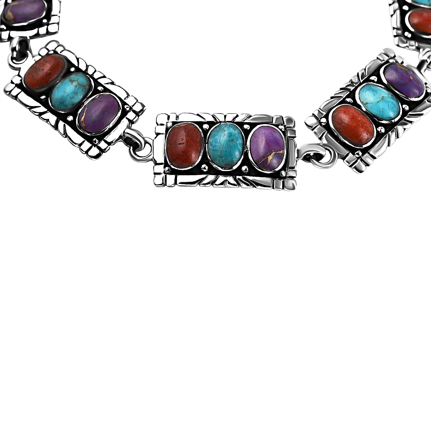 Santa Fe Collection - Multi Gemstone Bracelet (Size - 7.5 With Extenders) With T-Bar clasp  in Rhodium Overlay Sterling Silver 5.85 Ct, Silver Wt.13.30 Gms