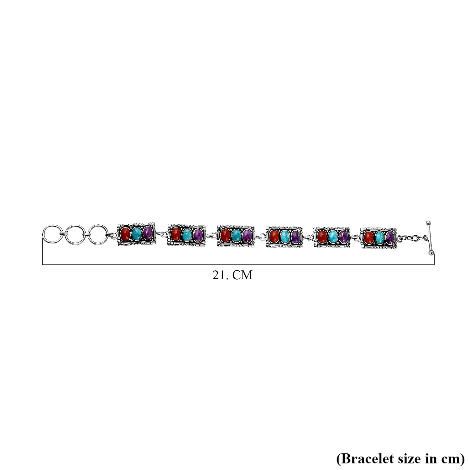 Santa Fe Collection - Multi Gemstone Bracelet (Size - 7.5 With Extenders) With T-Bar clasp  in Rhodium Overlay Sterling Silver 5.85 Ct, Silver Wt.13.30 Gms