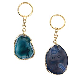Eye-Catching Set of 2 Agate Keychains - Grey & White