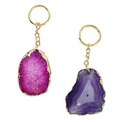 Eye-Catching Set of 2 Agate Keychains - Grey & White