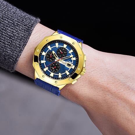 GAMAGES OF LONDON Military Sports Automatic Watch with Blue Leather Strap