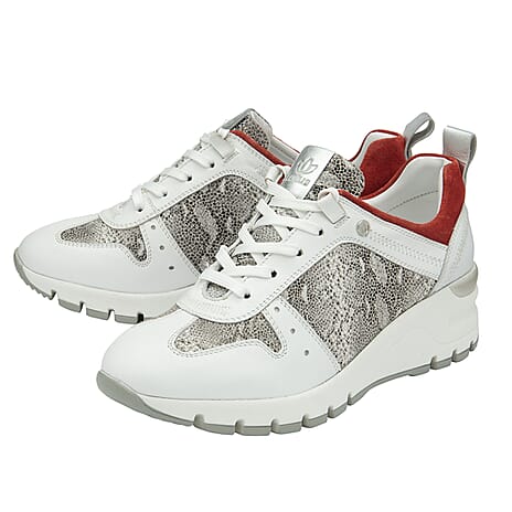 Lotus Leather Sapphire Womens Trainers with Reptile Print Detailing (Size 5) - White & Red